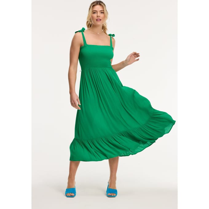 Shiwi Joan Dress Basil Green Maat: S | Midi Jurken Outlet | Dames | Groen