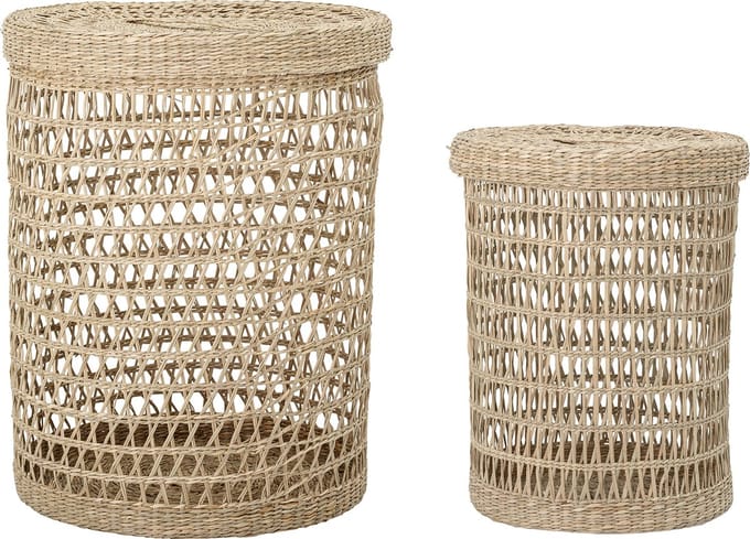Bloomingville - Connie Mand Met Deksel - Beige - Zeegras - Set van 2