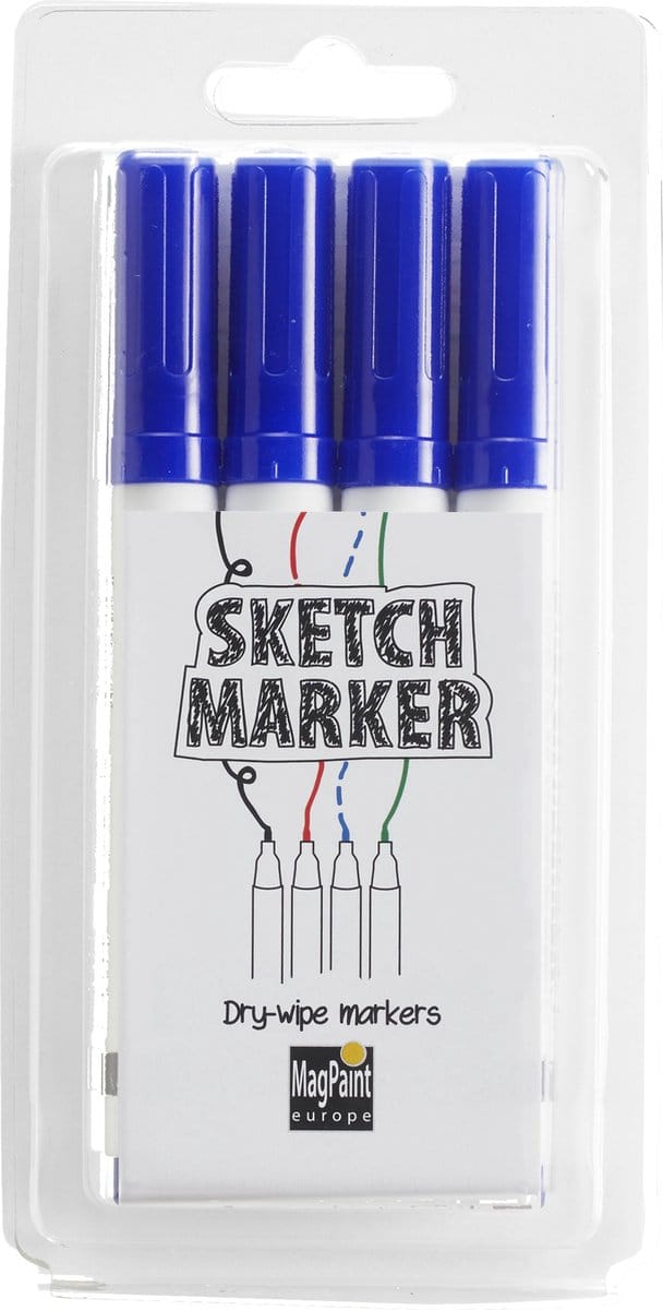 MagPaint - Sketchmarker - Whiteboardstiften - Blauw - Set van 4