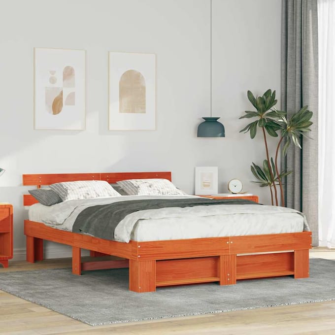 vidaXL - Bedframe - Wasbruin - 140 - x - 200 - cm - Massief - grenenhout