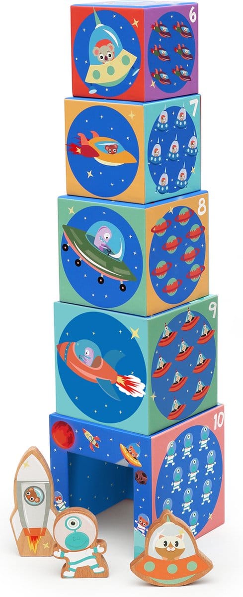 SCRATCH Stapeltoren - Ruimte - 5 Stuks - Met Houten Figuurtjes - 1 Jaar