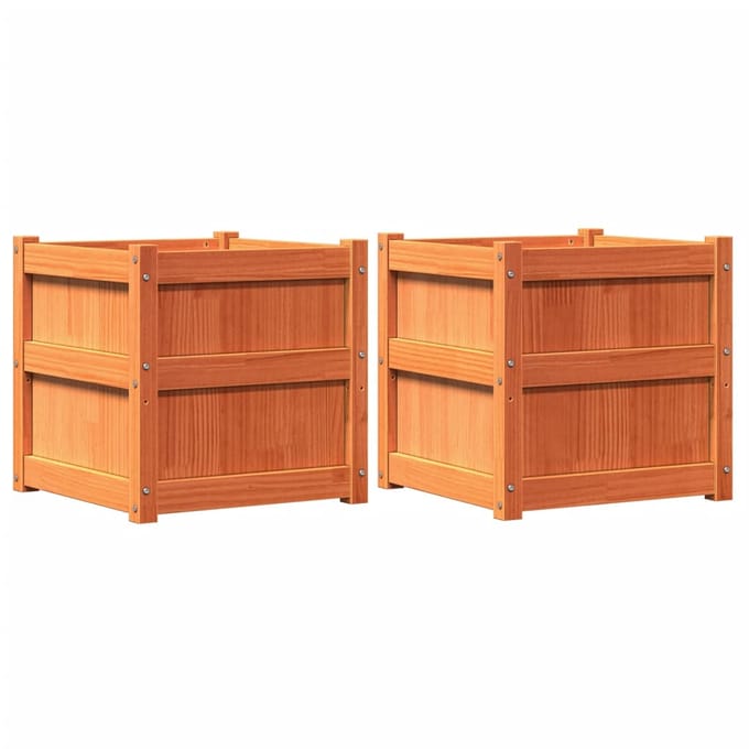 vidaXL - Plantenbakken - 2 - st - cm - massief - grenenhout - wasbruin