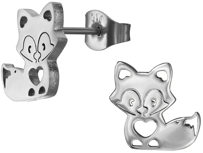 CS Joy - vos oorbellen - Chirurgisch staal - vosje met hartje oorknoppen - 11 mm