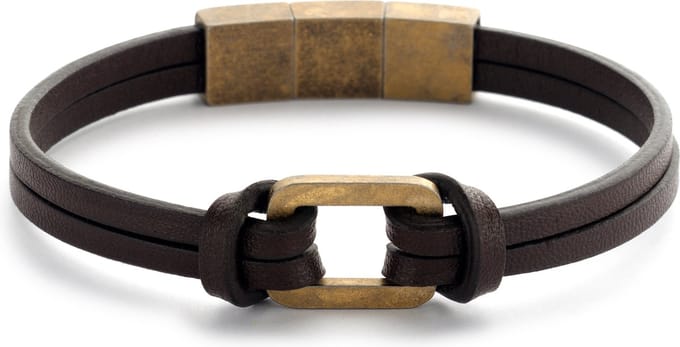 Frank 1967 7FB-0440 leren armband met goudkleurig stalen element - 21 cm - donker bruin