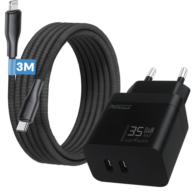35w usb C oplader 2 poorten met geschikt voor iPhone iPad met Lightning kabel naar usb C snellader - 3 meter