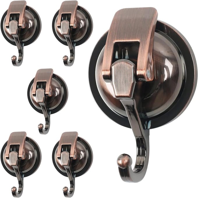 Omgoods - Set van 6 Zuignappen Haken Copper Kleur, Sterke Suction Cup Haken