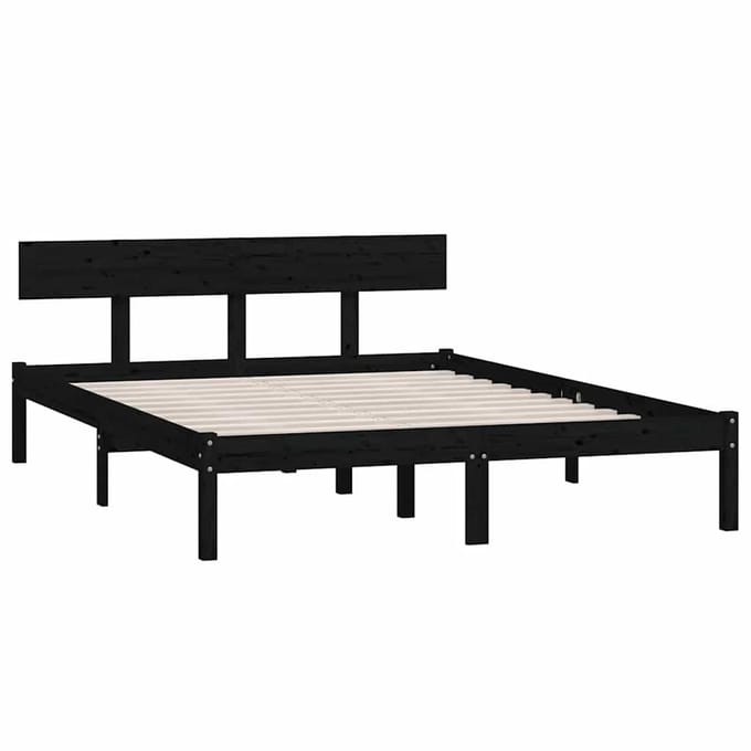 vidaXL - Bedframe - massief - grenenhout - zwart - 140x200 - cm