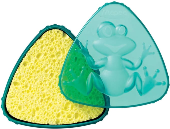 Maped tafelsponsdoos 'Kikker', driehoekig, geel.