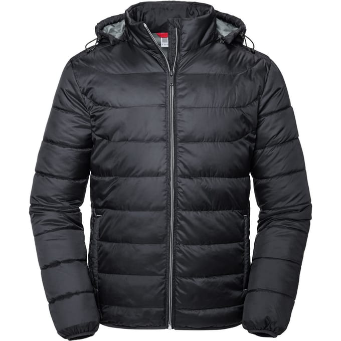 Russell Heren Nano Gewatteerd jack met capuchon (Zwart)