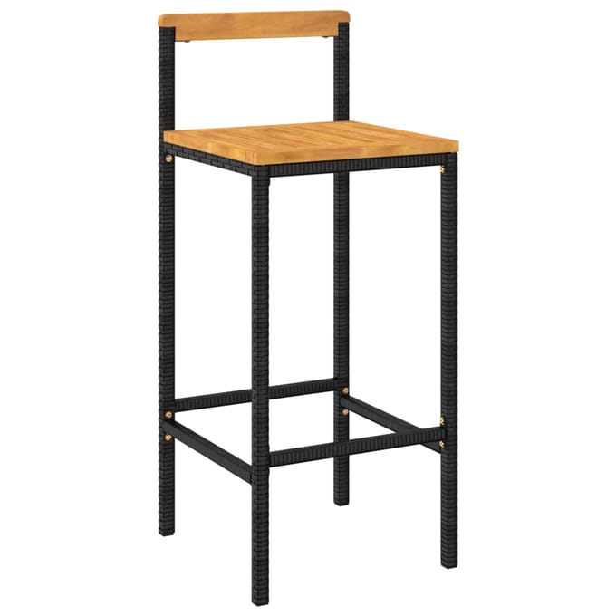 vidaXL - Barkrukken - 2 - st - poly - rattan - en - massief - acaciahout - zwart