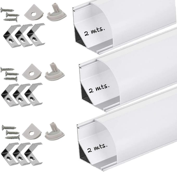 Aluminium LED Strip Profiel met Opaak Diffusor en Hoekhouder - 6 Meter Set