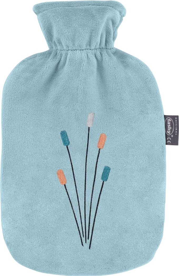 Fashy - Velours Warmwaterkruik - Lichtblauw met Riet