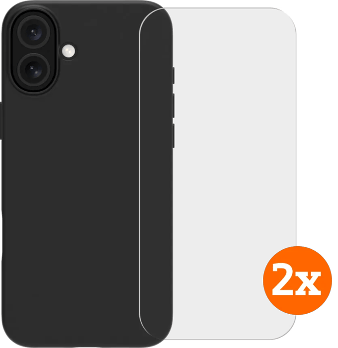 BlueBuilt Protective Back Cover iPhone 16 Plus Transparant + Screenprotector Glas Duo Pack
