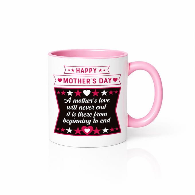 Moederdag Mok - A Mother's Love Will Never End - Inspirerende Tekst - Roze/Wit Keramiek