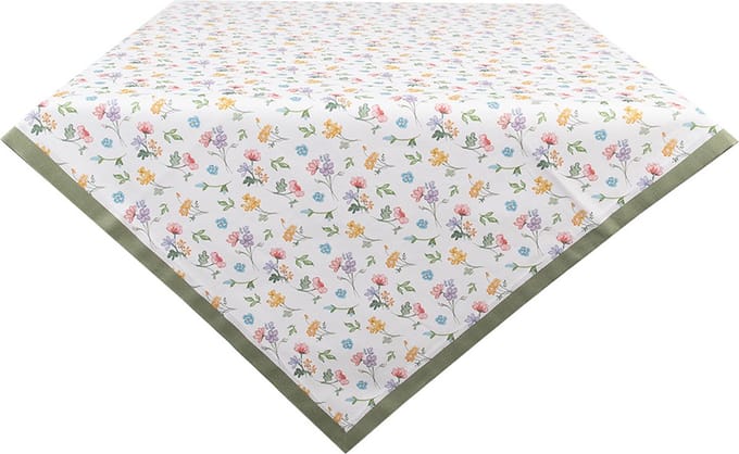 Clayre & Eef Tafelkleed 100x100 cm Wit Groen Katoen Bloemen