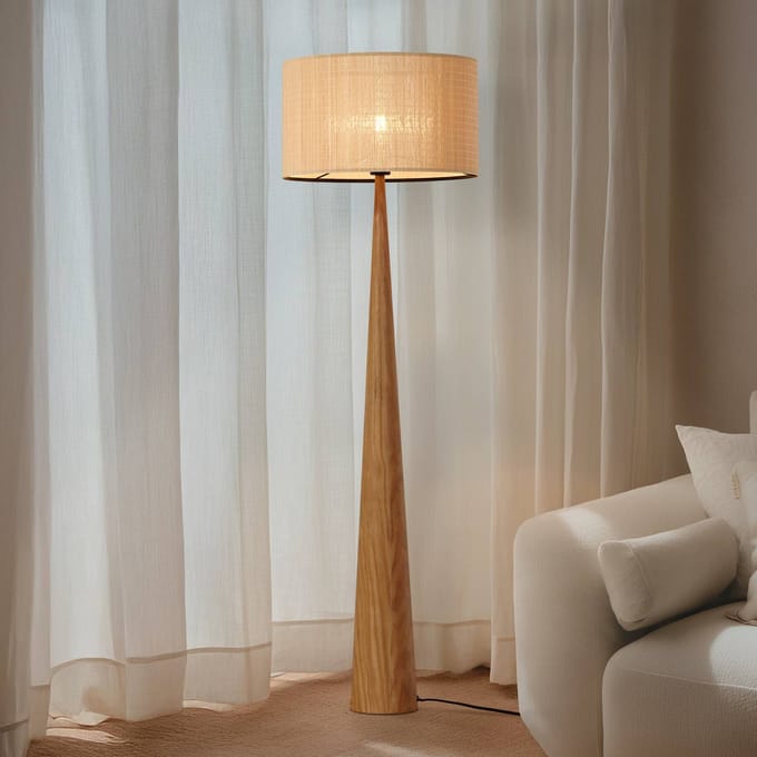Lucande vloerlamp Fabrena, naturelkleurig, bamboe, hoogte 138 cm