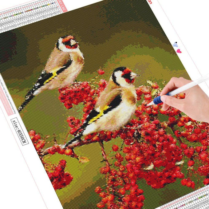 Peinture de diamant 5d avec perceuse complète, broderie d'art d'animal rond, oiseau, décoration de la maison 20X30CM beige