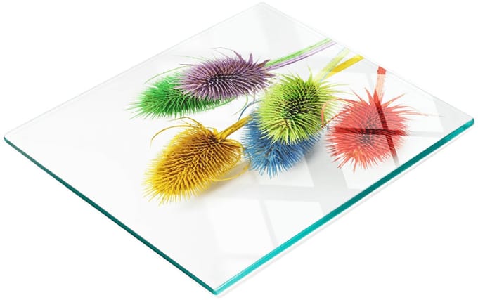 Decoratieve glazen serveerplank met afbeelding van een distel, 60x52 cm, voor het serveren van snacks