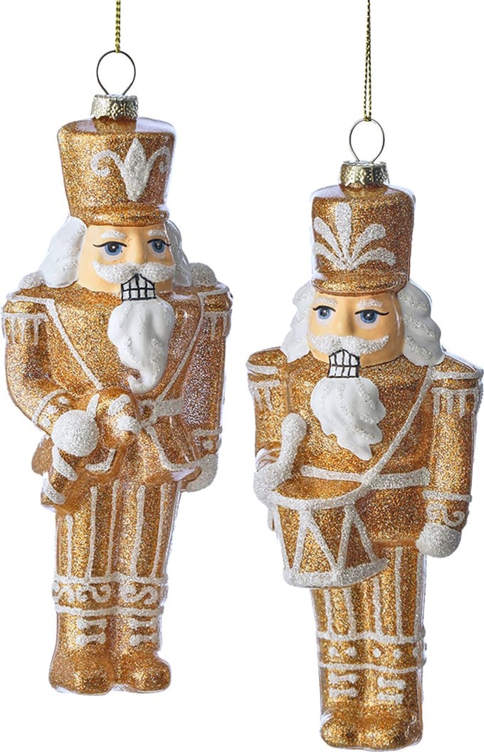 Viv! Christmas Kerstornament - Gingerbread Notenkraker - set van 2 - glas - bruin wit - 17cm