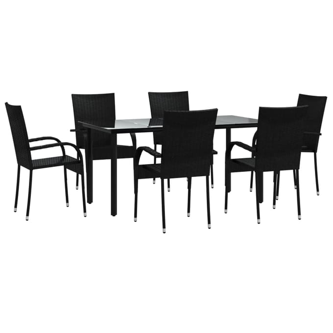 vidaXL - 7-delige - Tuinset - poly - rattan - zwart
