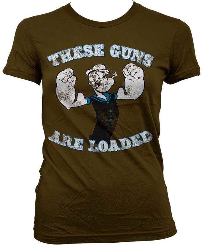 Popeye These Guns Are Loaded Girly T-shirt voor dames, bruin