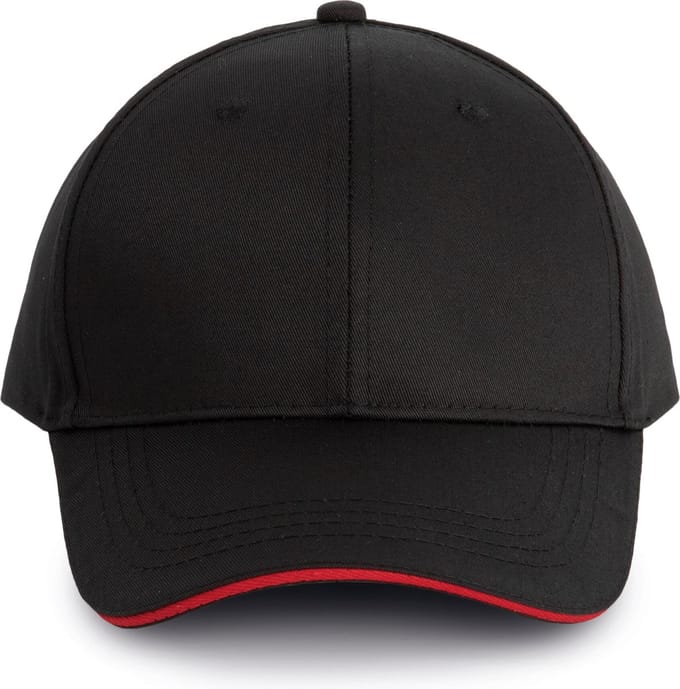 WK. Designed To Work Contrasterende sandwichpet 6 panelen Oeko-Tex WKP145 - BLACK / RED - One size