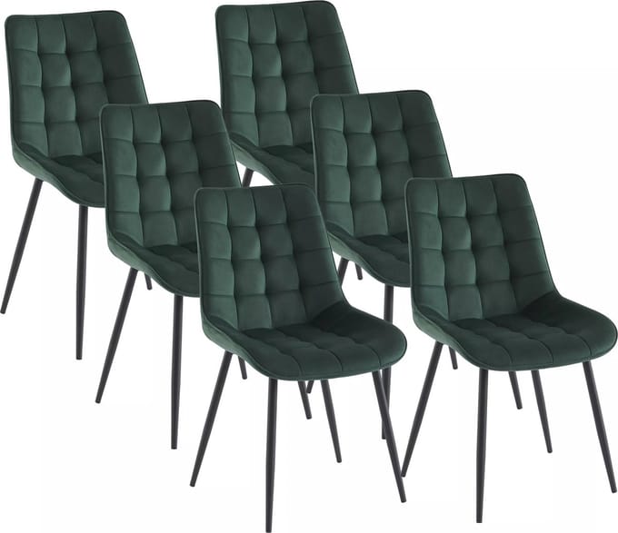 Vente-unique Set van 6 gestoffeerde stoelen - Fluweel en zwart metaal - Groen - OLLUA