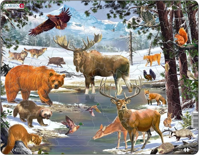 Houten Legpuzzel Scandinavisch Winterbos met 54 Figuurpuzzelstukjes