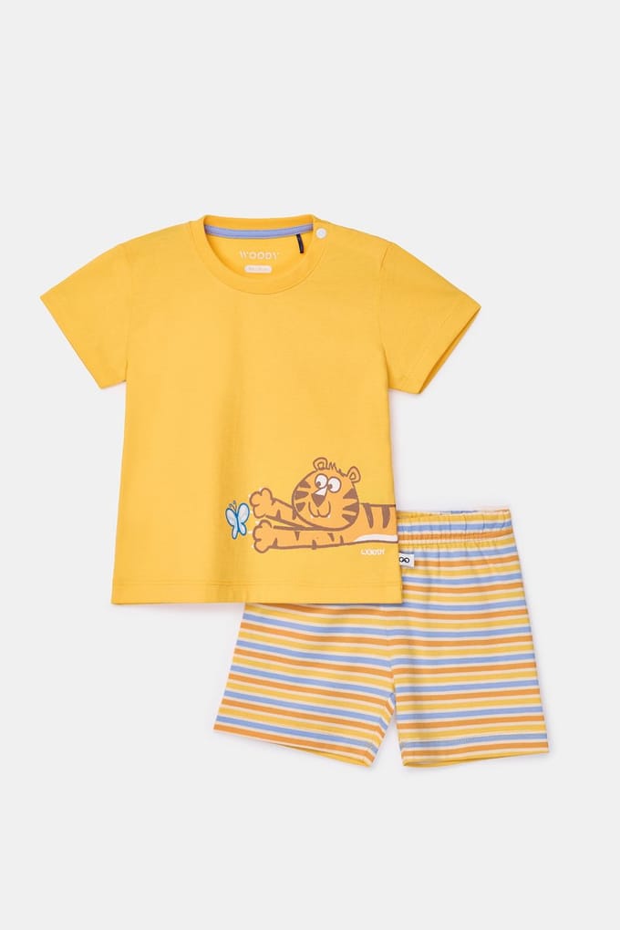 Woody - Baby Jongens Pyjama - Geel - 12 maand / 80