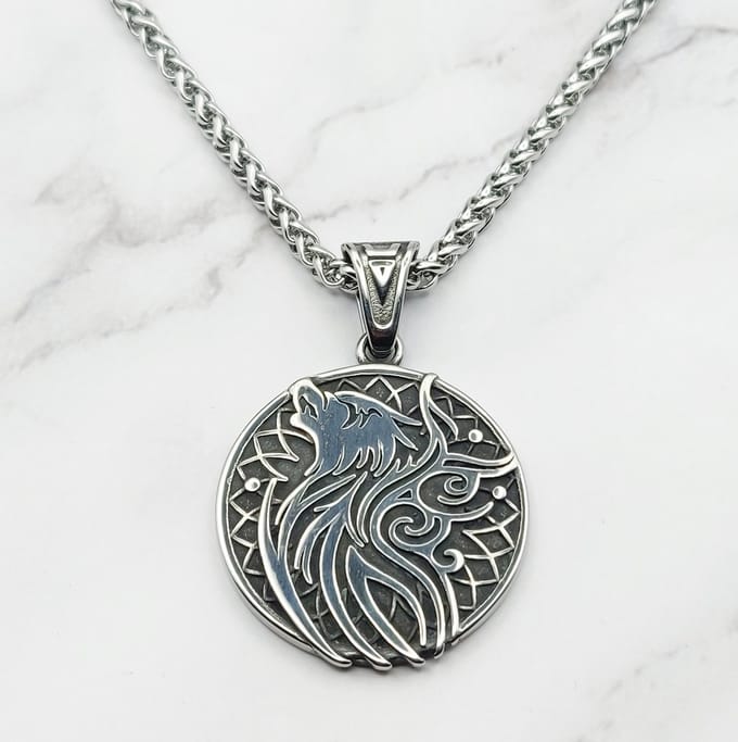 Mei's - Viking Valknut Wolf - ketting heren - RVS zilver - 50 cm
