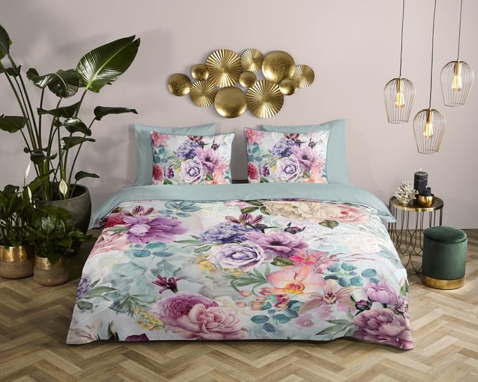 Descanso dekbedovertrek bloemen - 1 persoons 140x200/220 cm - Multi - 100% Katoen satijn