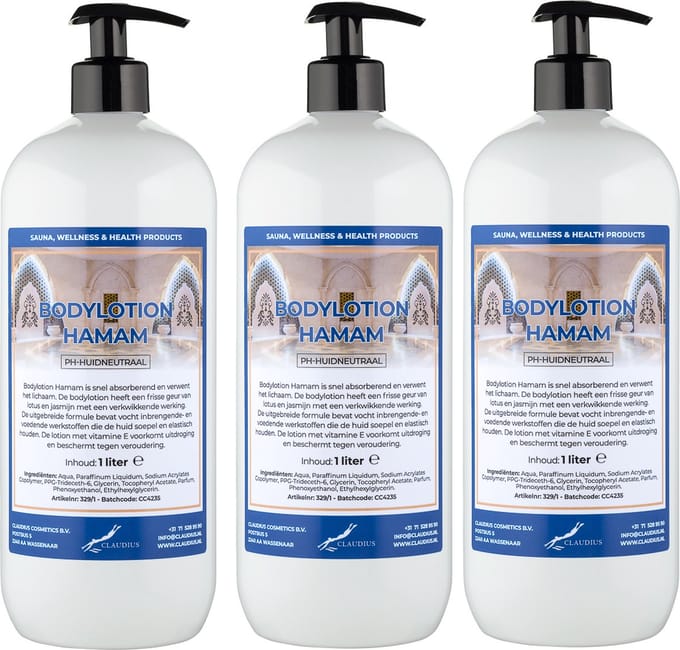 Bodylotion Hamam 1 Liter - met gratis pomp - set van 3 stuks