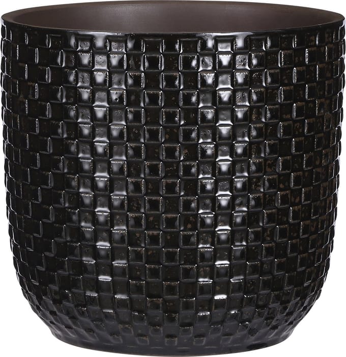 Mica Decorations - Plantenpot/bloempot - Keramiek zwart - D19/H17,5 cm