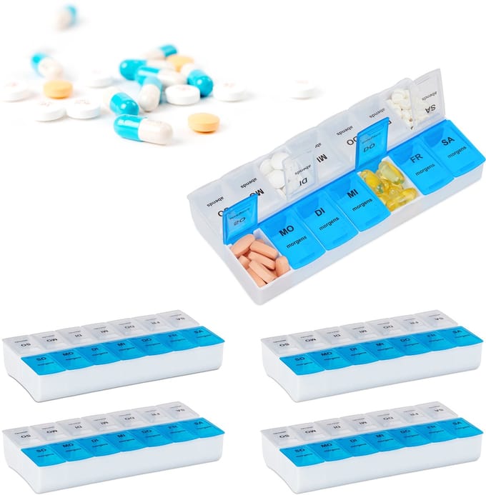 5x pillendoos medicijndoosje 7 dagen - 2 vakken pillendoosje - medicamentendoos