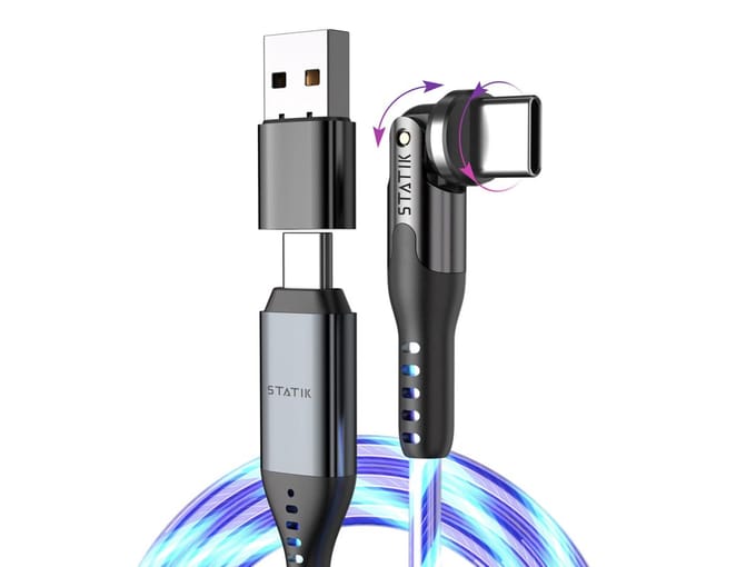 Statik PowerPivot verlichting oplaad- en datakabel - 1m - USB-C to USB-C - LED en USB-A adapter - Kunststof - 60W