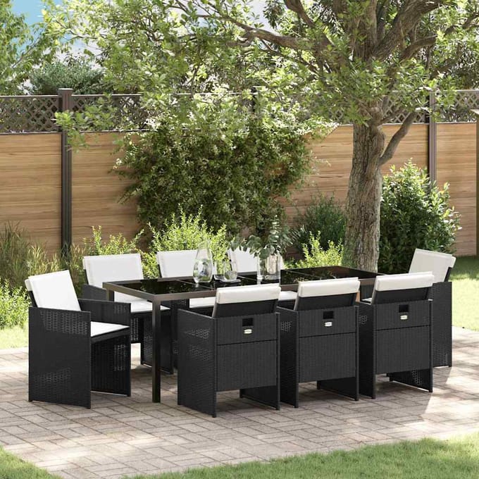 vidaXL - Tuin - Eettafel - Set - 9 - st - Zwart - poly - rattan