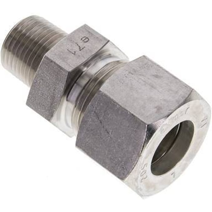 1/2'' NPT Buitendraad x 20S RVS Rechte Knelfitting 400 Bar DIN 2353 - FL2S-MO-ST-012N-20-S