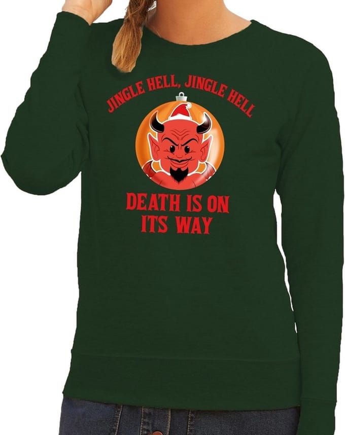 Foute kersttrui / sweater voor dames - groen - Duivel Jingle Hell L