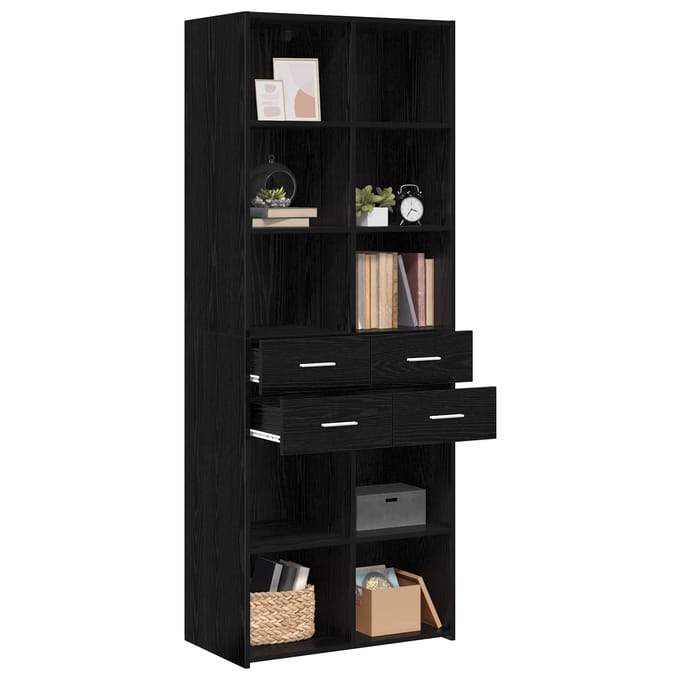 vidaXL - Boekenkast - Zwart - eiken - 30 - x - 42,4 - x - 185,2 - cm - Bewerkt - hout