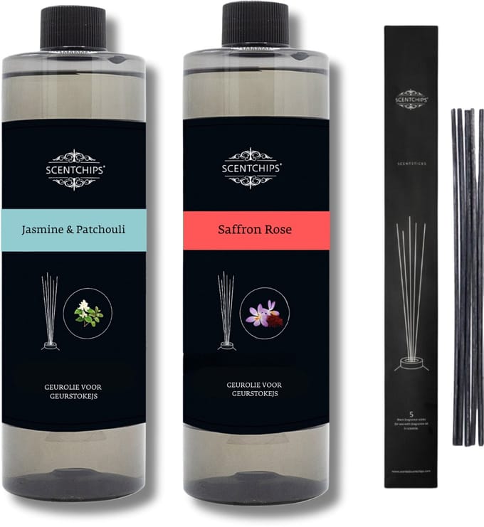 Navulling Jasmine patchouli + saffron rose + geurstokjes