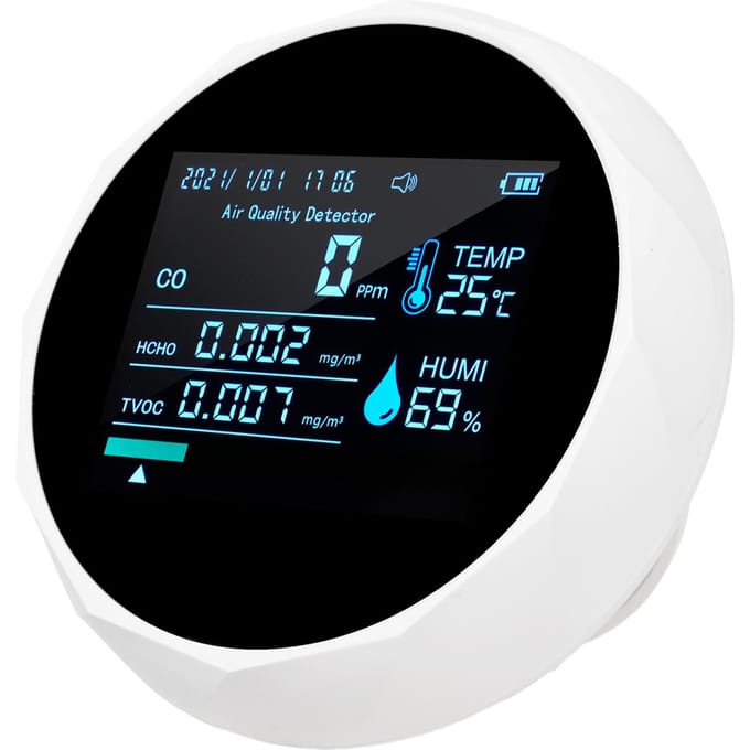 2CO16TB 6-in-1 multifunctionele luchtkwaliteitsmonitor, draagbare formaldehydedetector Professionele luchtkwaliteit wit