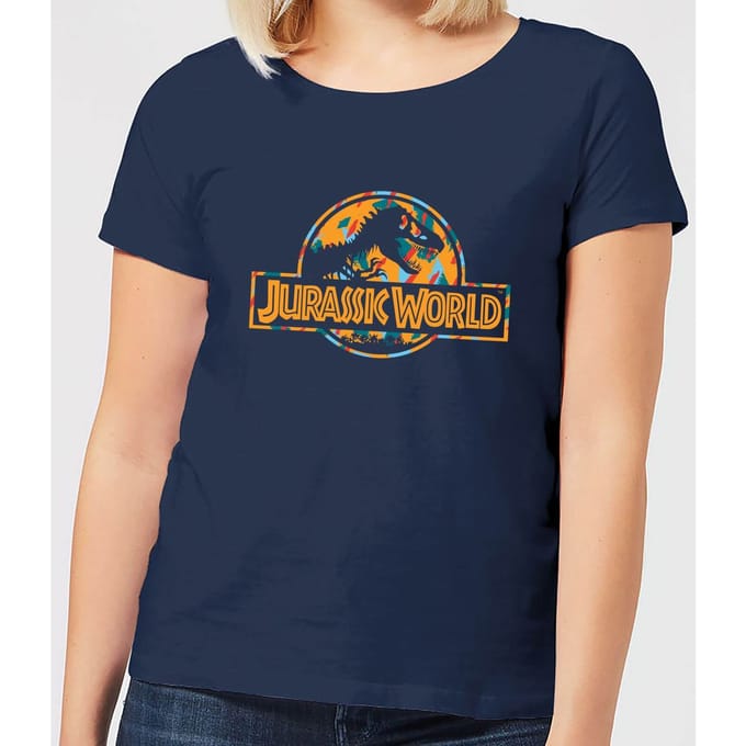 Jurassic Park Logo Tropical Women's T-Shirt - Navy - M