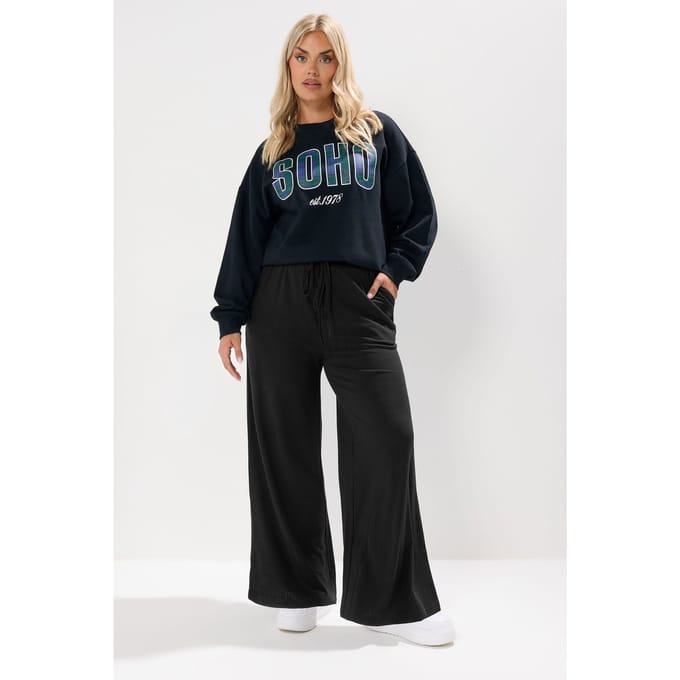 Yours Zwarte Geribbelde Wijde Broek Size 42