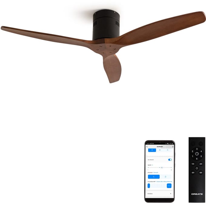 CREATE - Plafondventilator 40W silent 100% hout - S - Geen licht - WIFI - WIND CALM NATURAL WOOD
