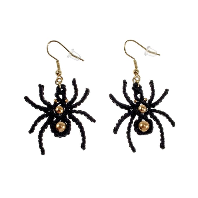 Spinnen Oorbellen, Haakoorbellen Dames, Halloween, Micro Macramé, Verguld RVS - Handgemaakt