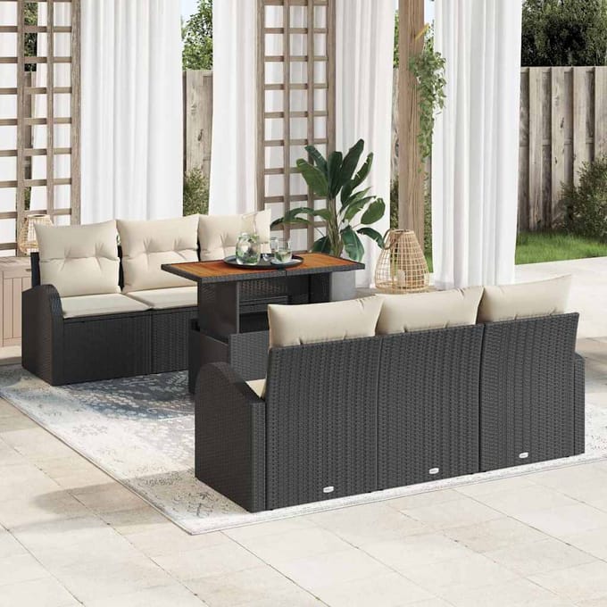 vidaXL - Tuinbank - Set - 7 - st - Zwart - en - crème