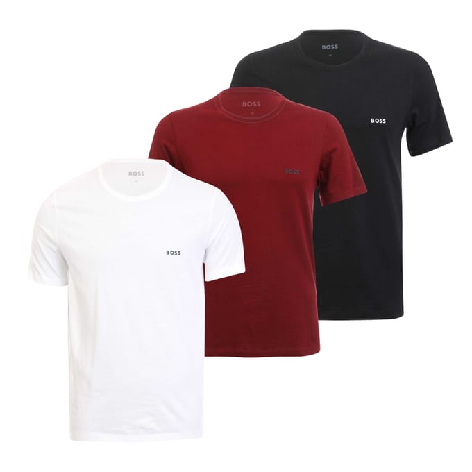 Boss Heren Logo T-shirt (Set van 3) (Zwart, Wit, Maroon)