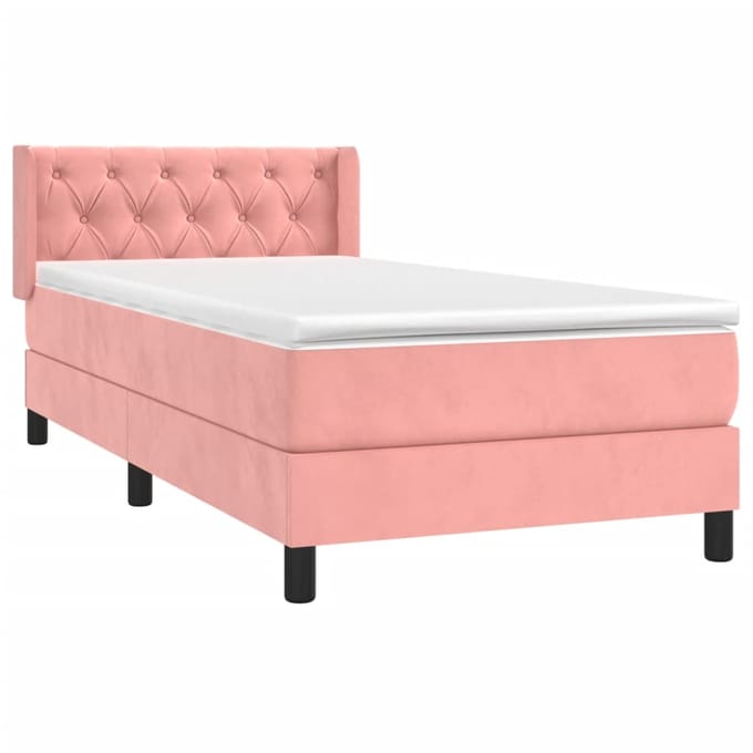 vidaXL - Boxspring - met - matras - fluweel - roze - 80x200 - cm