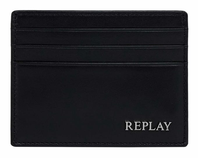 REPLAY Leren kaarthouder Credit Card Holder Silver Black zwart