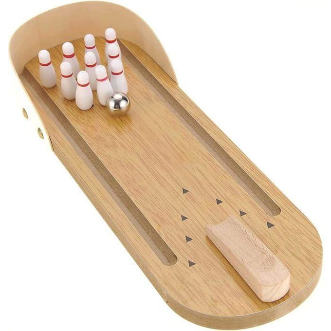 ®RisingFF Mini jeu de bowling, jeu de table de bowling avec 10 quilles et boule de bowling en métal